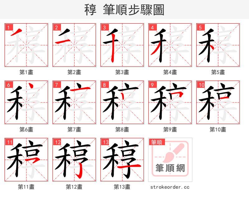 稕 的笔顺分步演示（一笔一画写字）