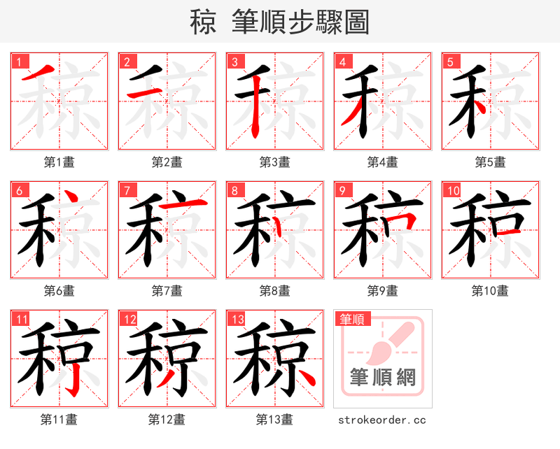 稤 的笔顺分步演示（一笔一画写字）