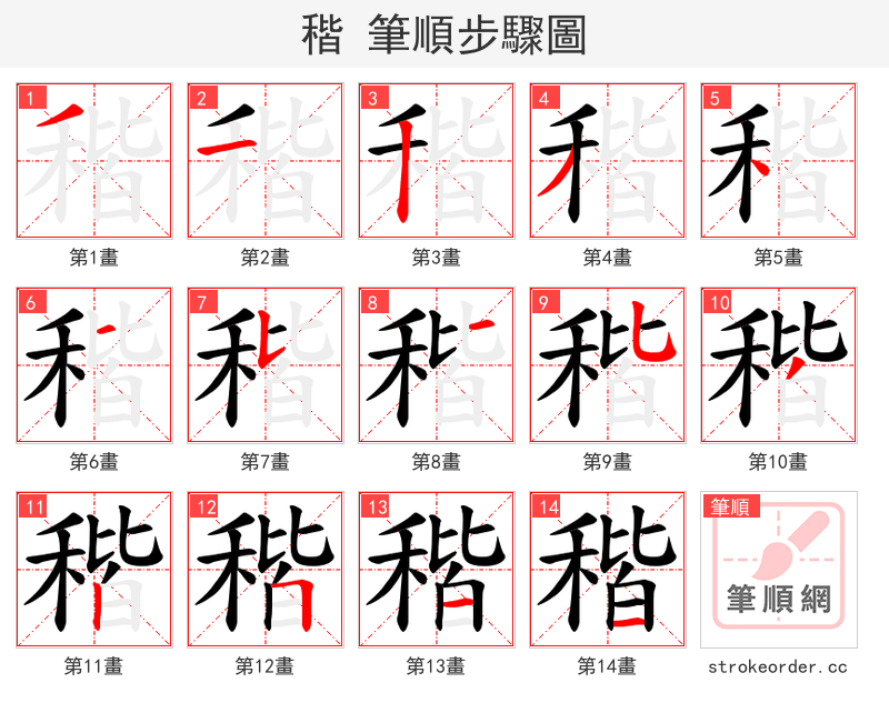 稭 的笔顺分步演示（一笔一画写字）