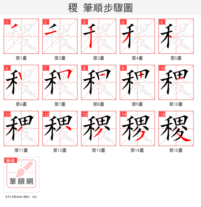 stroke order steps of 稷