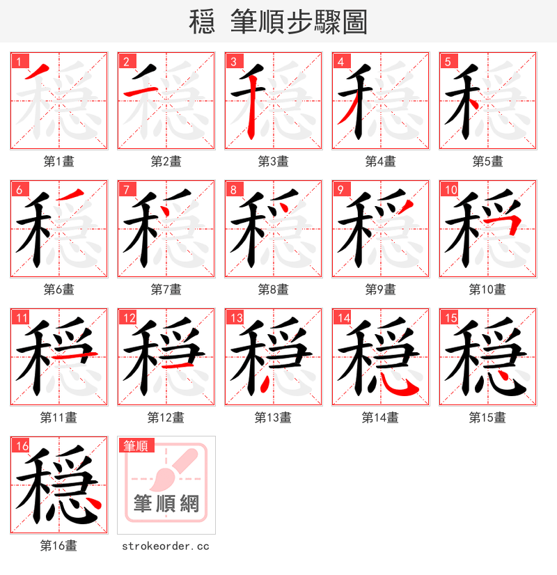 穏 的笔顺分步演示（一笔一画写字）