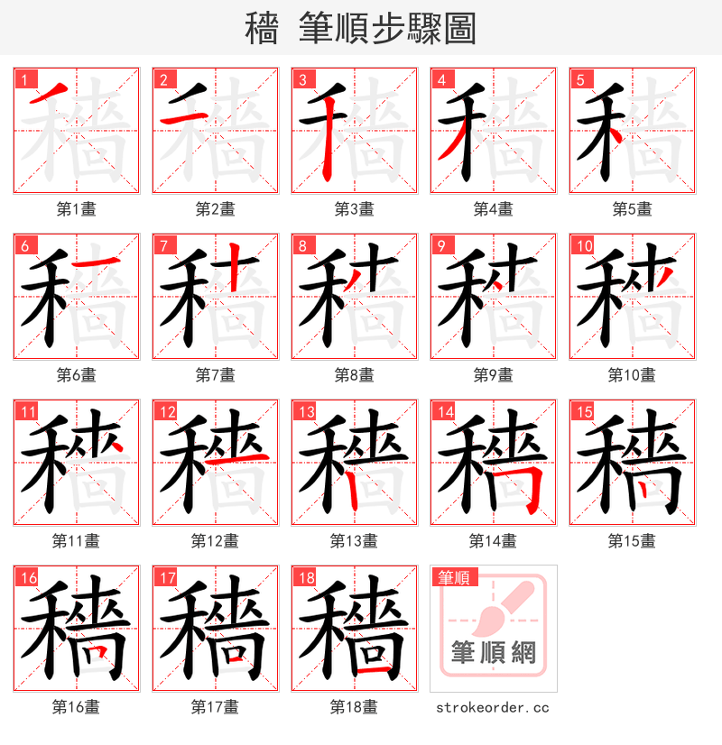 穡 的笔顺分步演示（一笔一画写字）