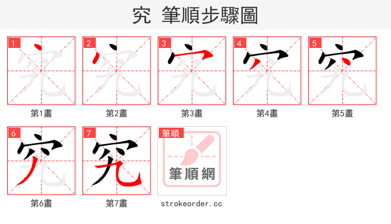 究 的笔顺分步演示（一笔一画写字）