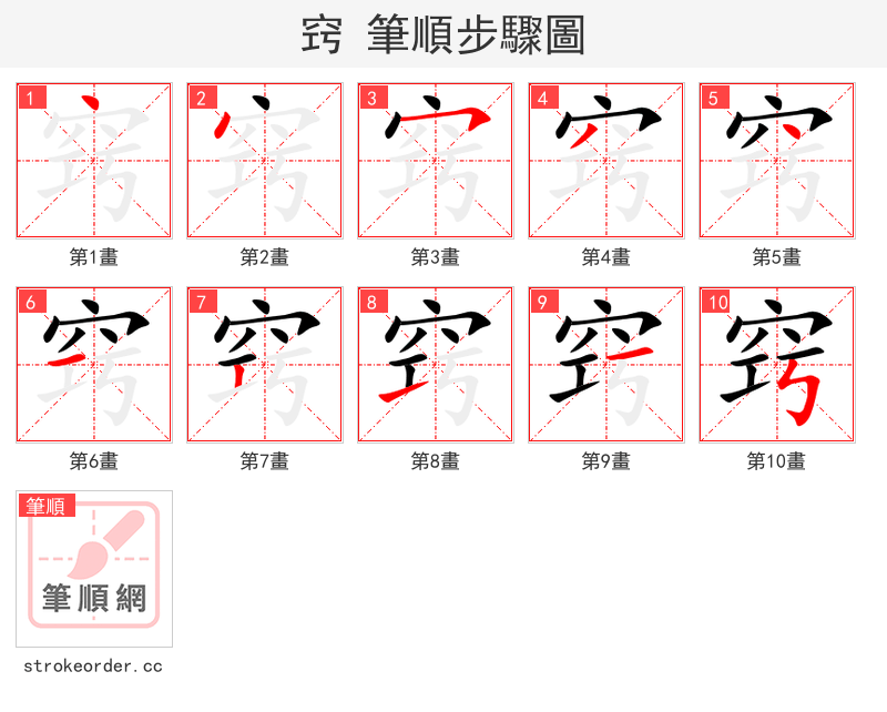 stroke order steps of 窍
