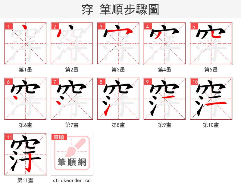 窏 的笔顺分步演示（一笔一画写字）