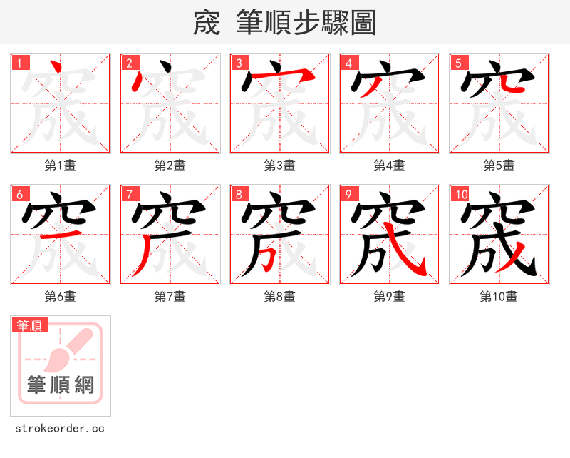 窚 的笔顺分步演示（一笔一画写字）