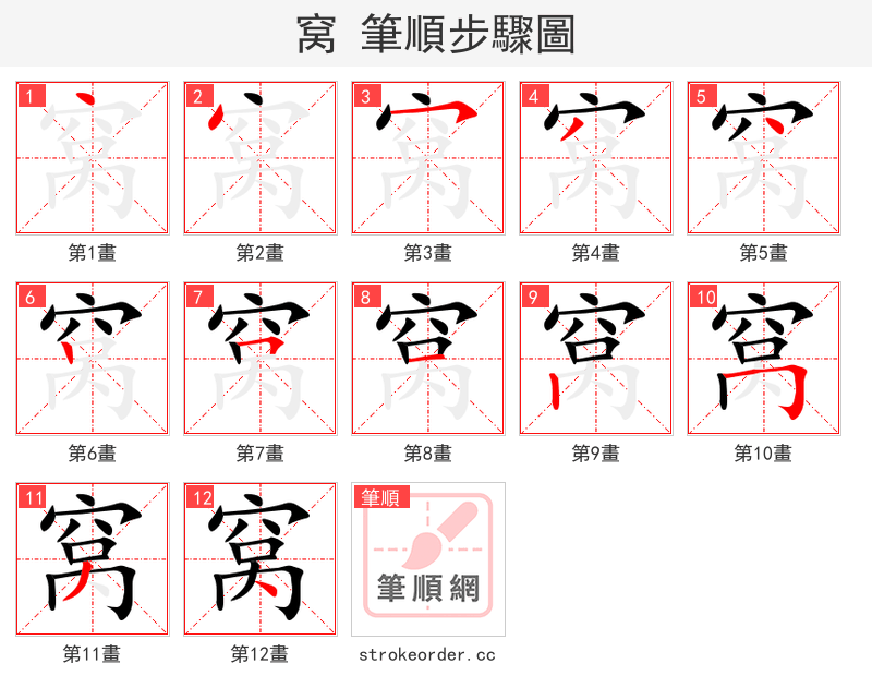 stroke order steps of 窝