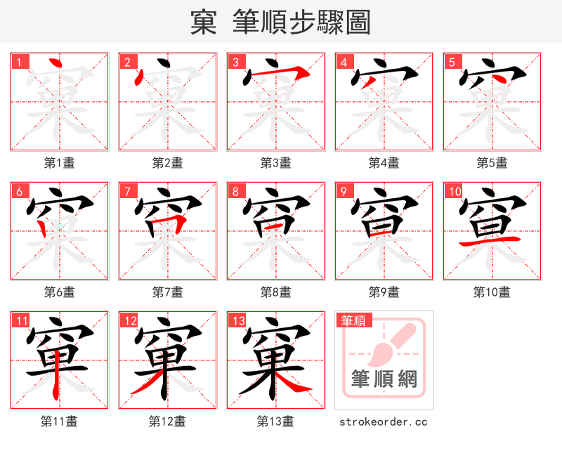 窠 的笔顺分步演示（一笔一画写字）