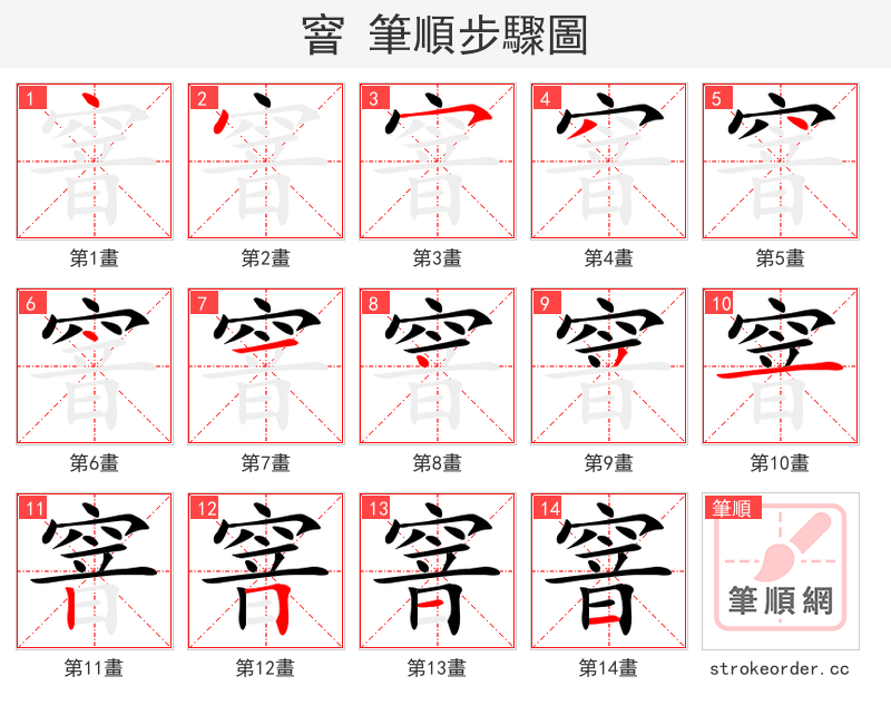 窨 的笔顺分步演示（一笔一画写字）
