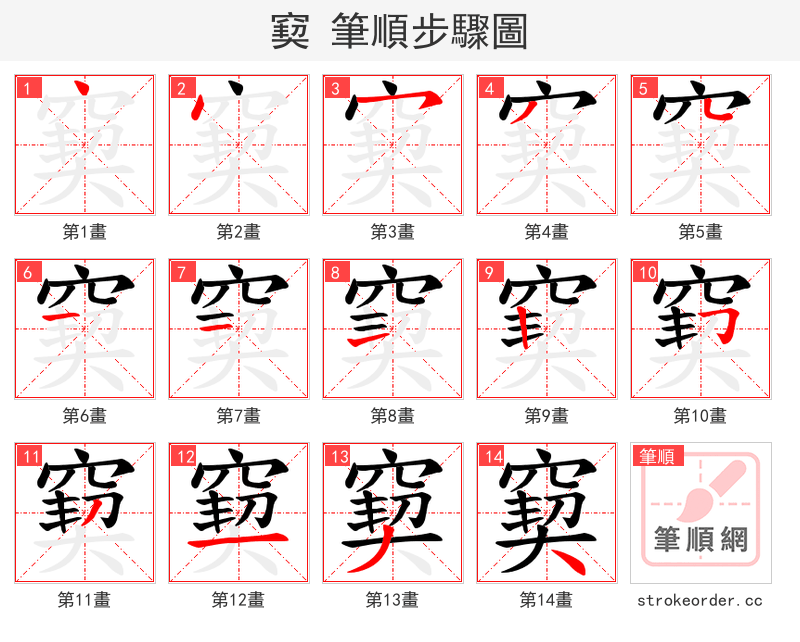 窫 的笔顺分步演示（一笔一画写字）