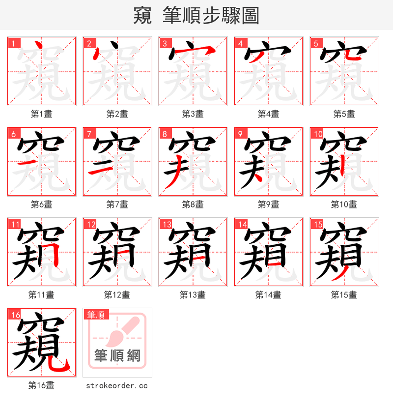 窺 的笔顺分步演示（一笔一画写字）