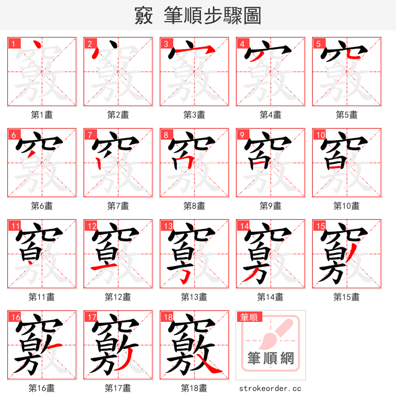 竅 的笔顺分步演示（一笔一画写字）