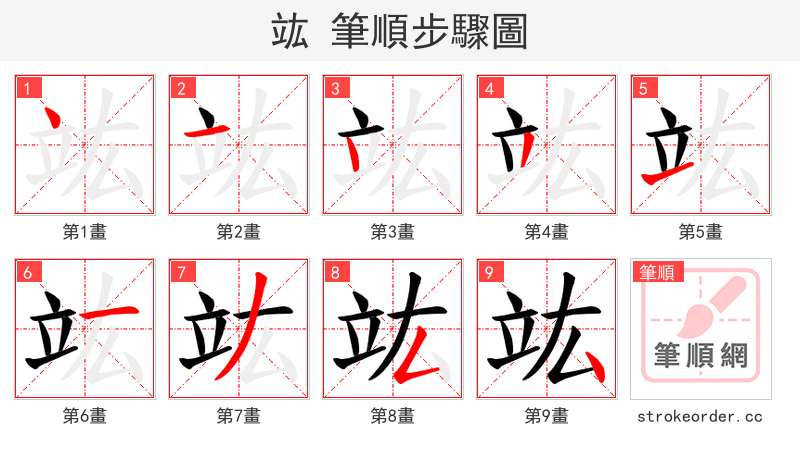 竑 的笔顺分步演示（一笔一画写字）