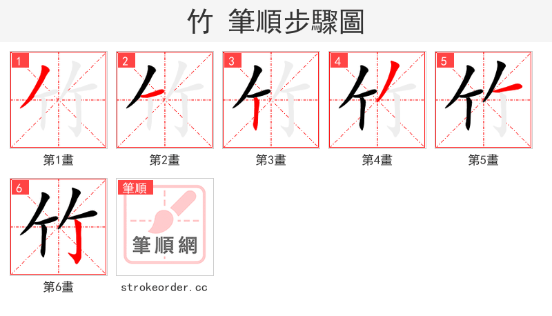 stroke order steps of 竹