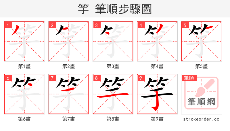 竽 的笔顺分步演示（一笔一画写字）