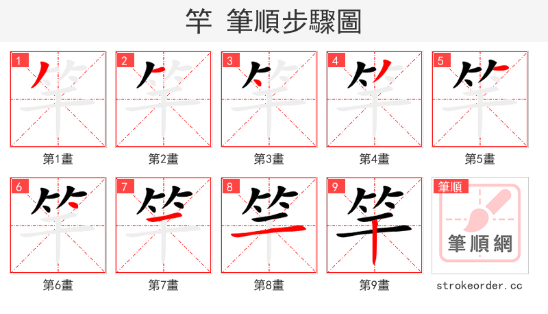 stroke order steps of 竿