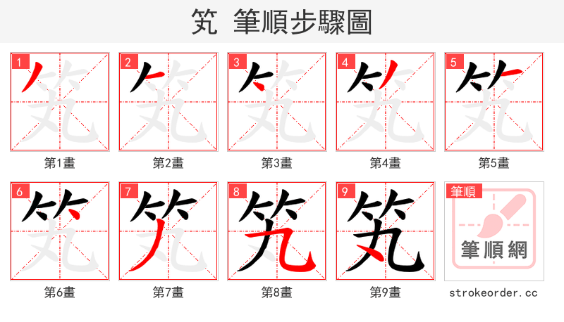 笂 的笔顺分步演示（一笔一画写字）