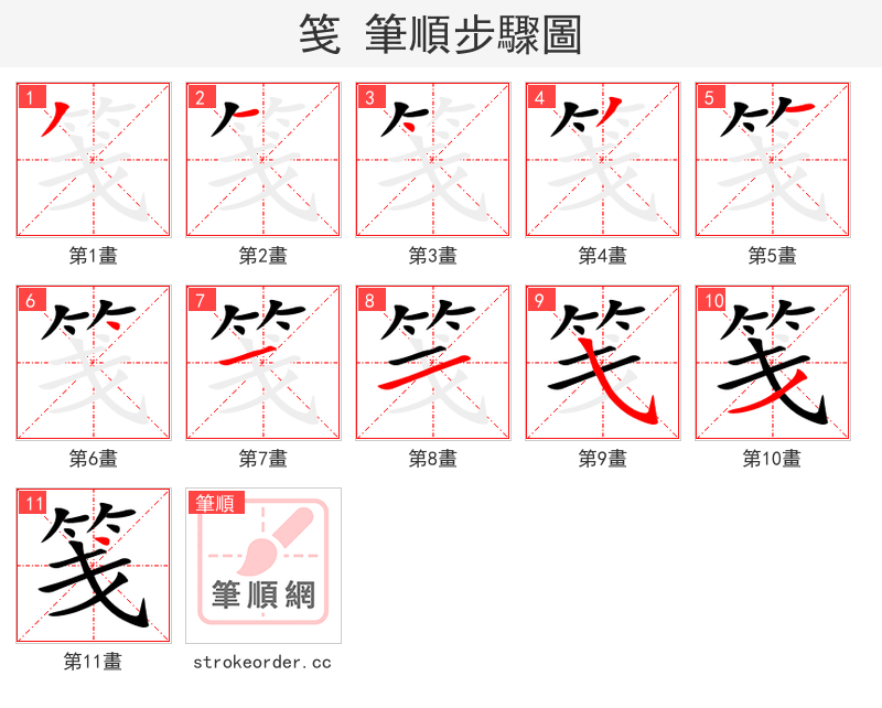 stroke order steps of 笺