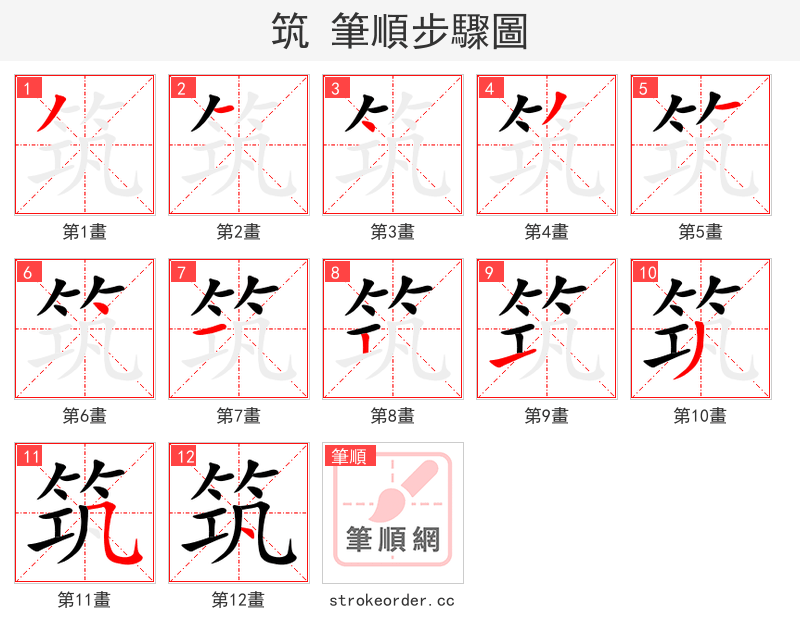 stroke order steps of 筑