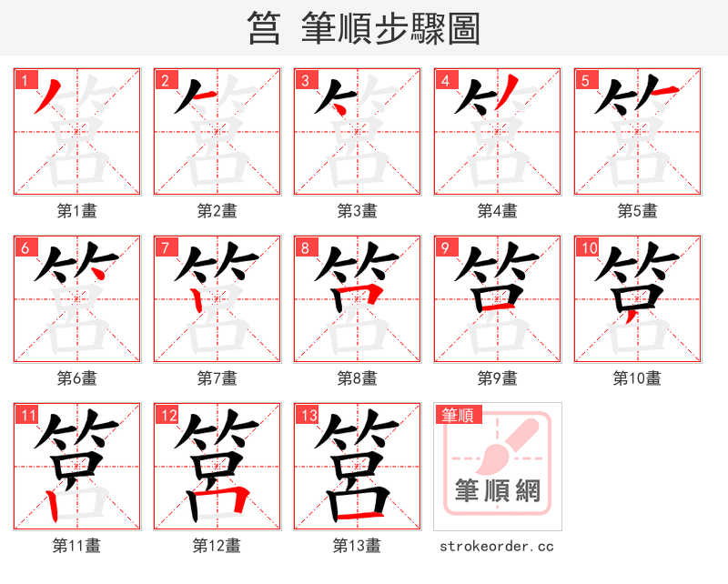 筥 的笔顺分步演示（一笔一画写字）
