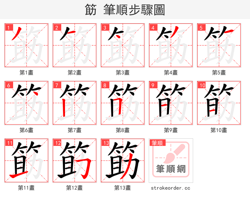 筯 的笔顺分步演示（一笔一画写字）