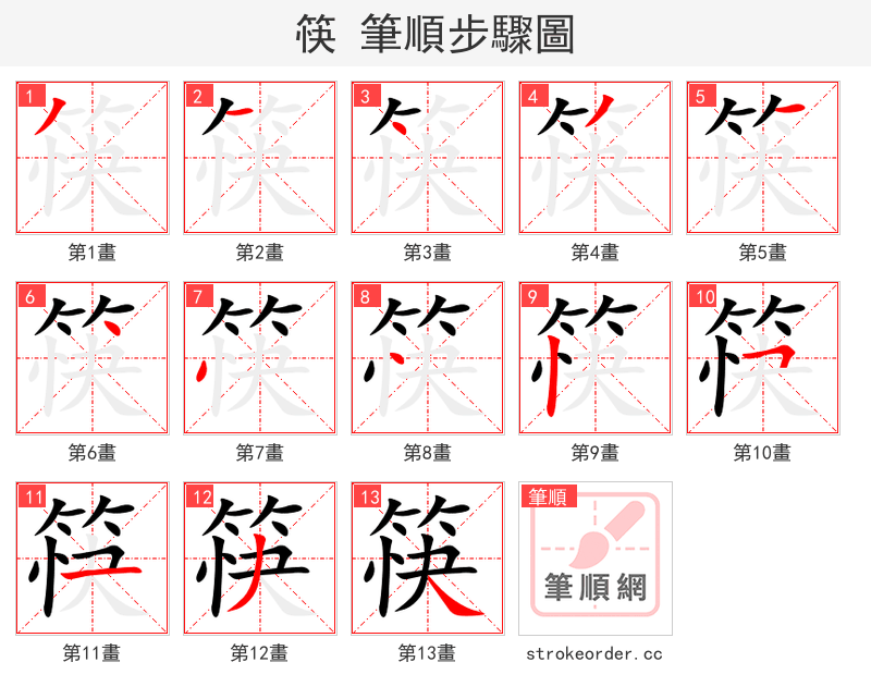 筷 的笔顺分步演示（一笔一画写字）