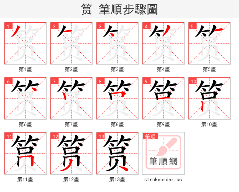 筼 的笔顺分步演示（一笔一画写字）
