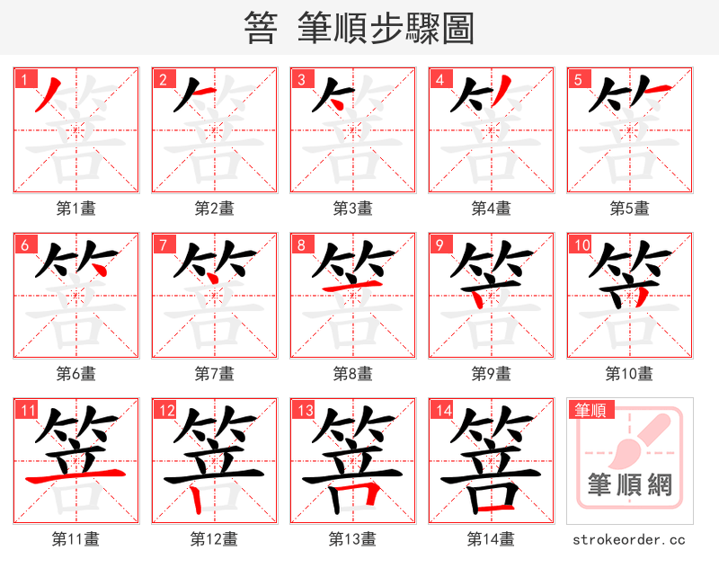 箁 的笔顺分步演示（一笔一画写字）