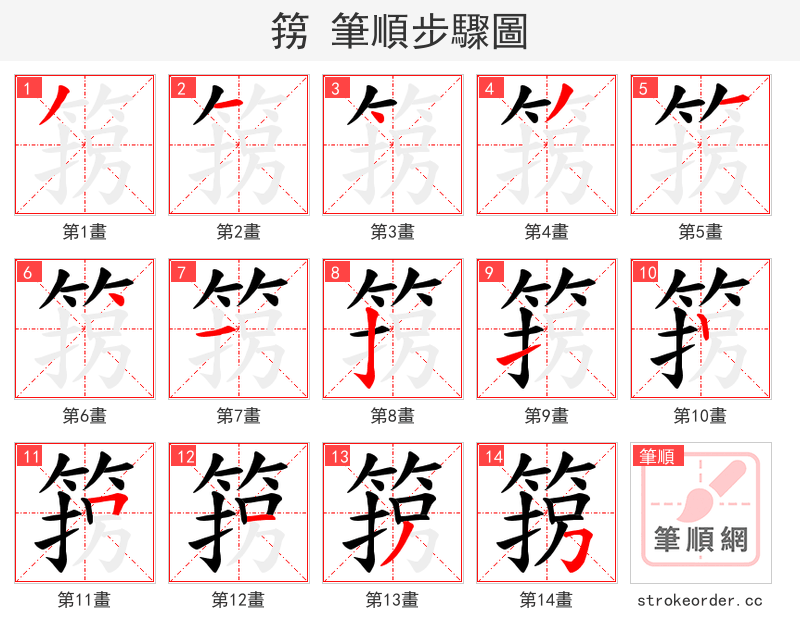 箉 的笔顺分步演示（一笔一画写字）