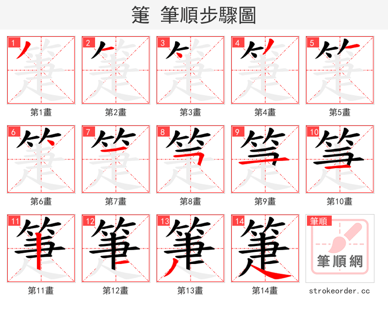 箑 的笔顺分步演示（一笔一画写字）
