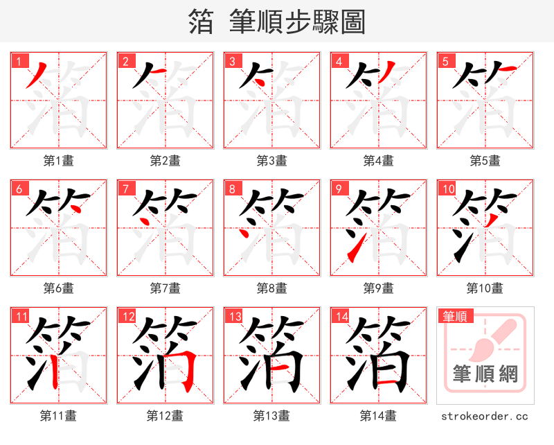 stroke order steps of 箔