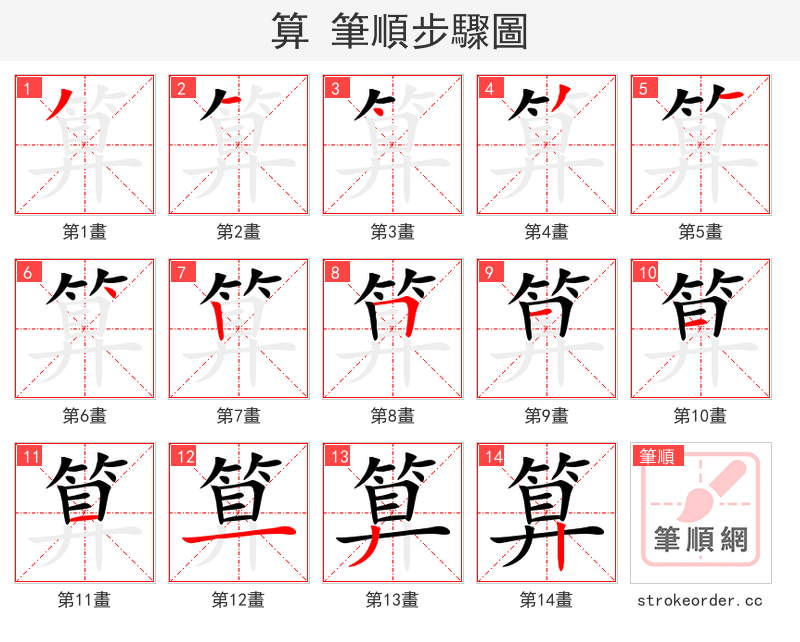 算 的笔顺分步演示（一笔一画写字）