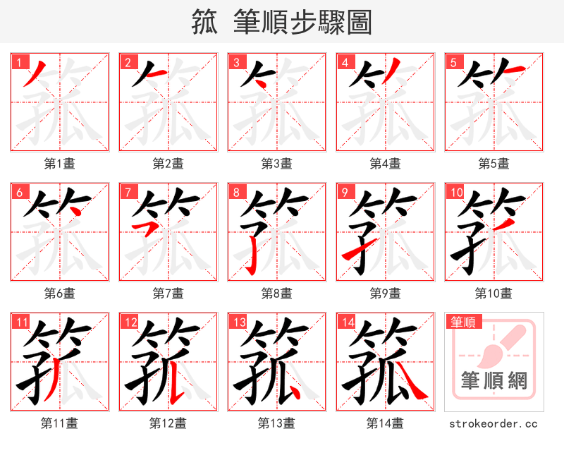 箛 的笔顺分步演示（一笔一画写字）