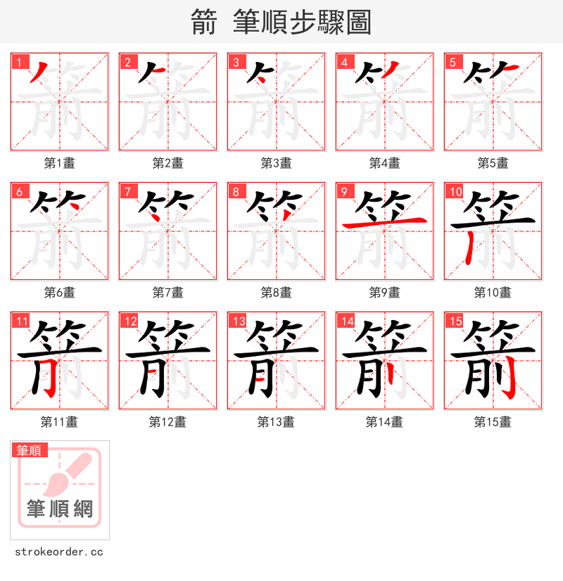 stroke order steps of 箭