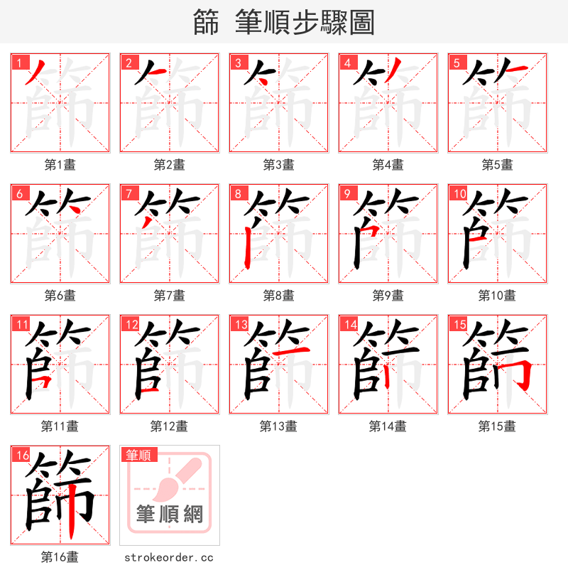 篩 的笔顺分步演示（一笔一画写字）