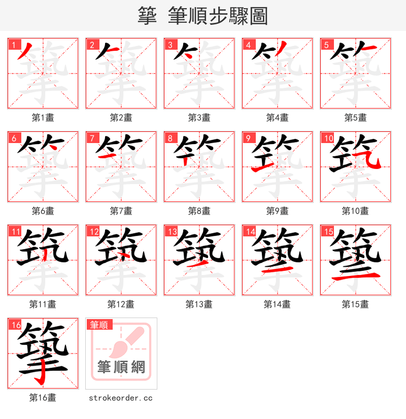 篫 的笔顺分步演示（一笔一画写字）