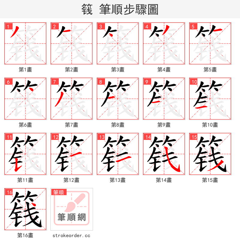 篯 的笔顺分步演示（一笔一画写字）