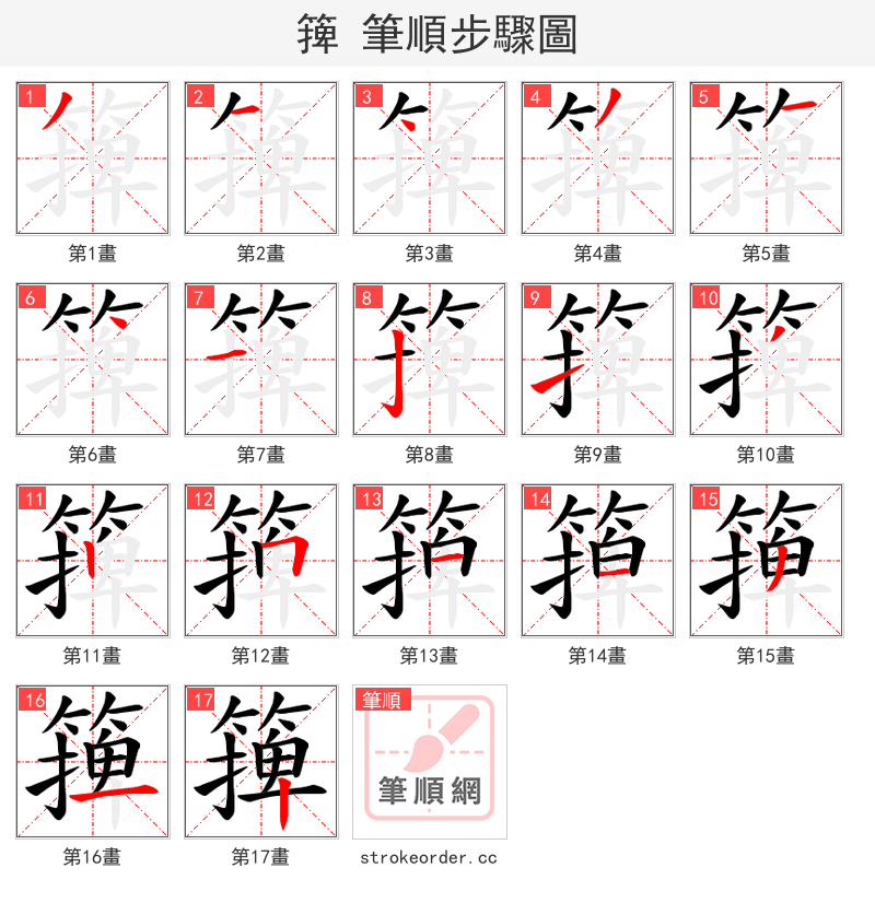 篺 的笔顺分步演示（一笔一画写字）