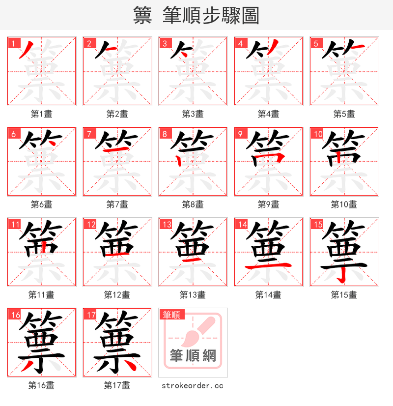 篻 的笔顺分步演示（一笔一画写字）