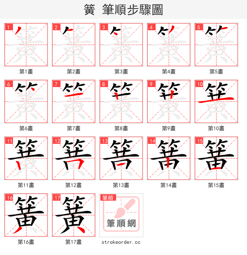 stroke order steps of 簧