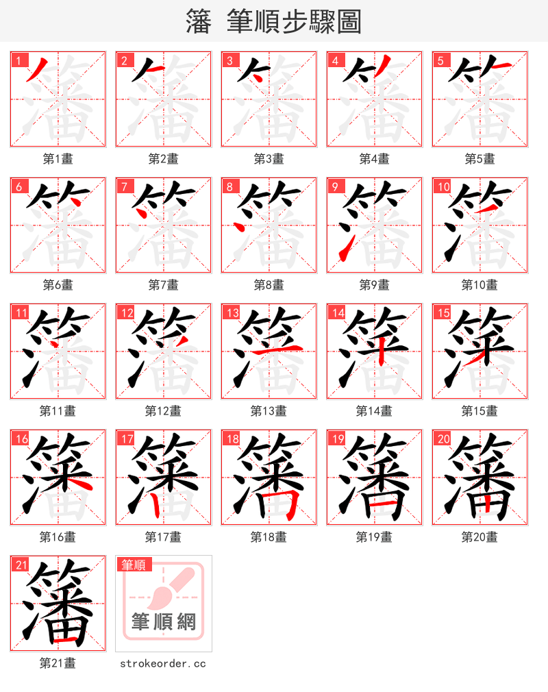 籓 的笔顺分步演示（一笔一画写字）