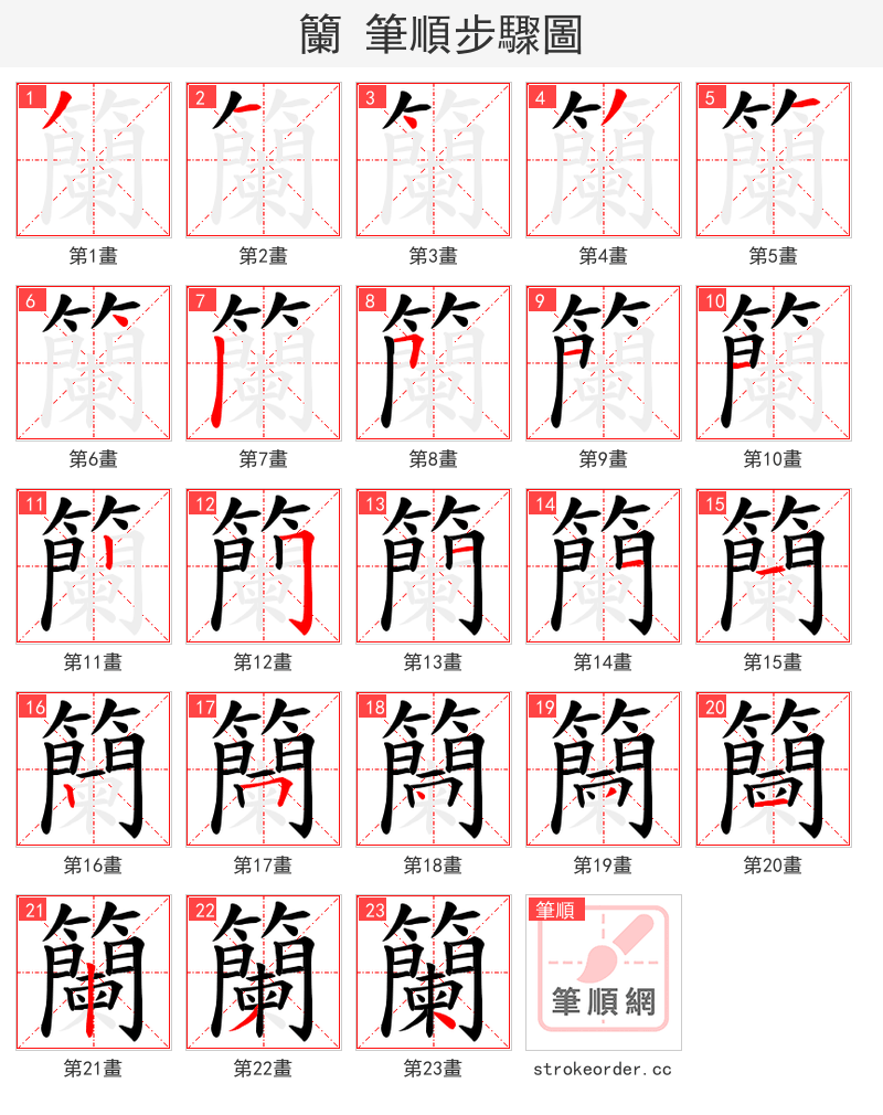 籣 的笔顺分步演示（一笔一画写字）