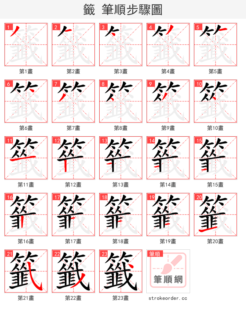 籤 的笔顺分步演示（一笔一画写字）