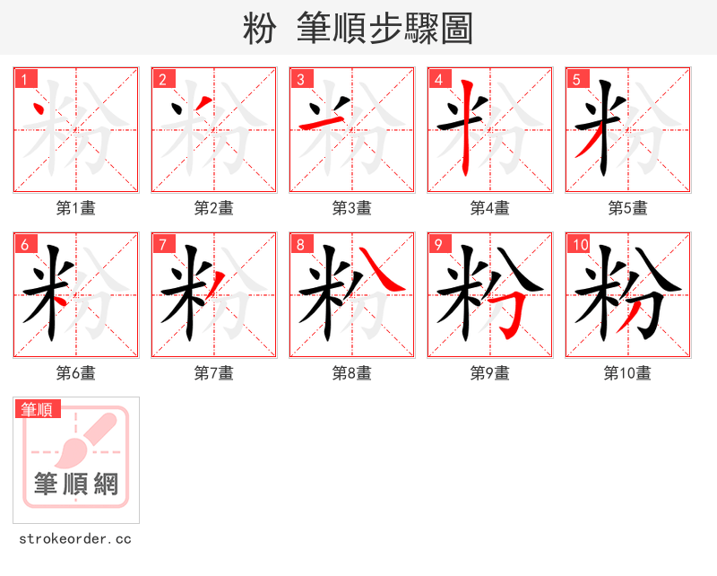 粉 的笔顺分步演示（一笔一画写字）