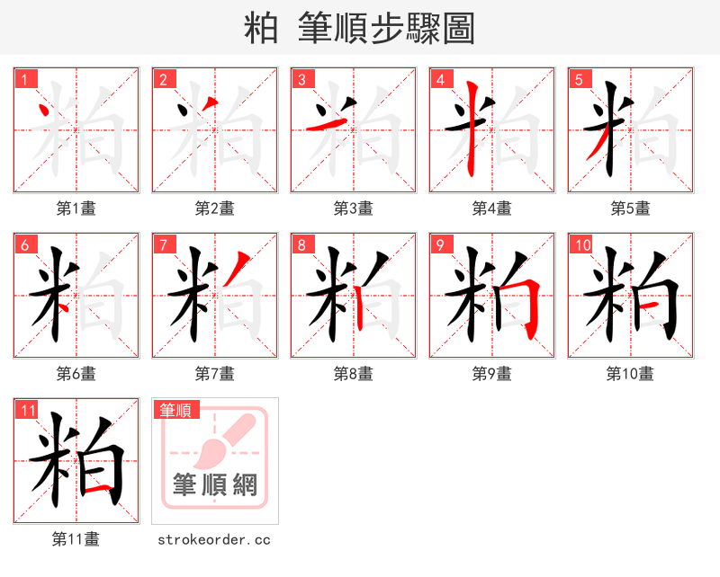 粕 的笔顺分步演示（一笔一画写字）