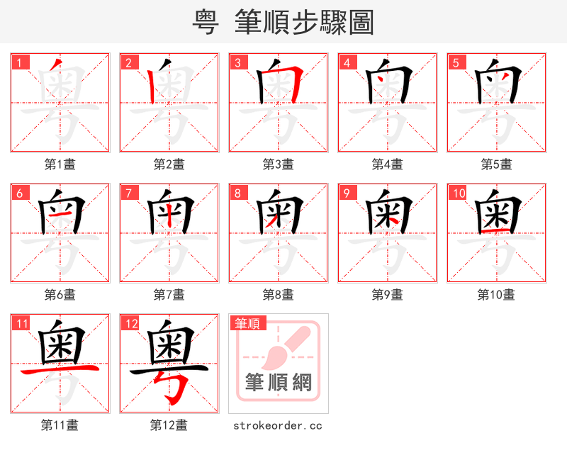 stroke order steps of 粤