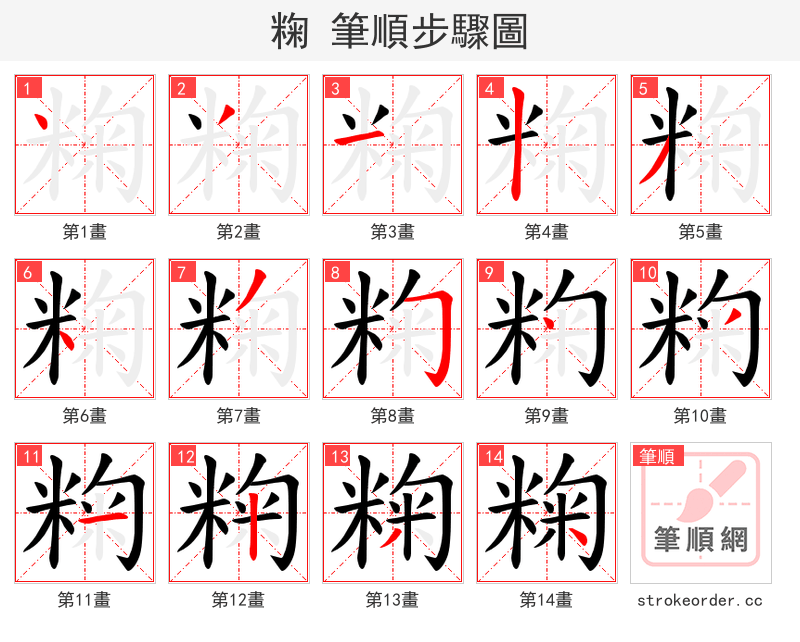 粷 的笔顺分步演示（一笔一画写字）