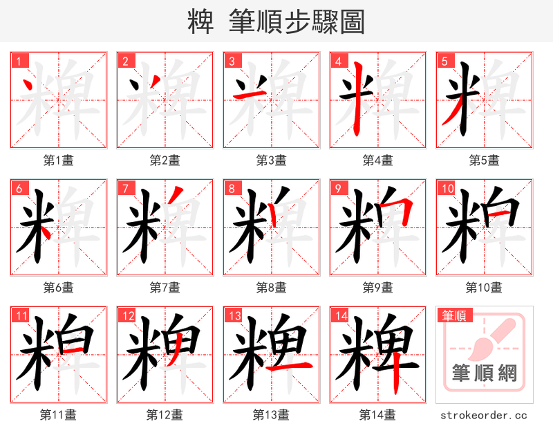 粺 的笔顺分步演示（一笔一画写字）