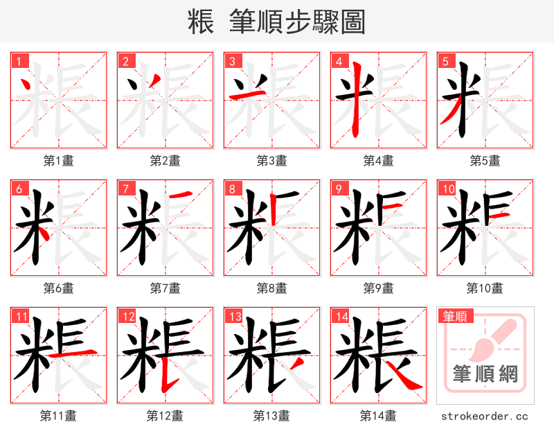 粻 的笔顺分步演示（一笔一画写字）