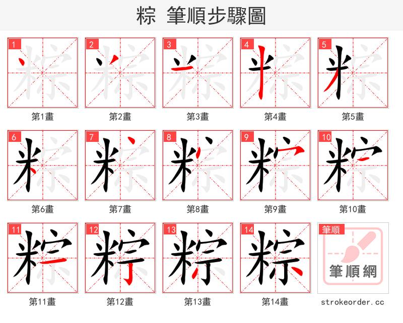 粽 的笔顺分步演示（一笔一画写字）